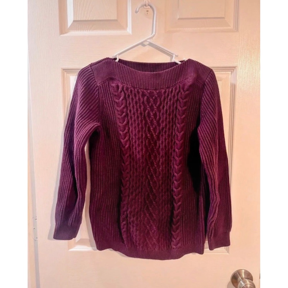 Tommy Hilfiger Womens Plum Purple Cable Knit Boat Neck Sweater Size M